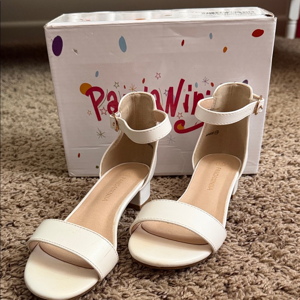 Girls White Strap Mini Heel